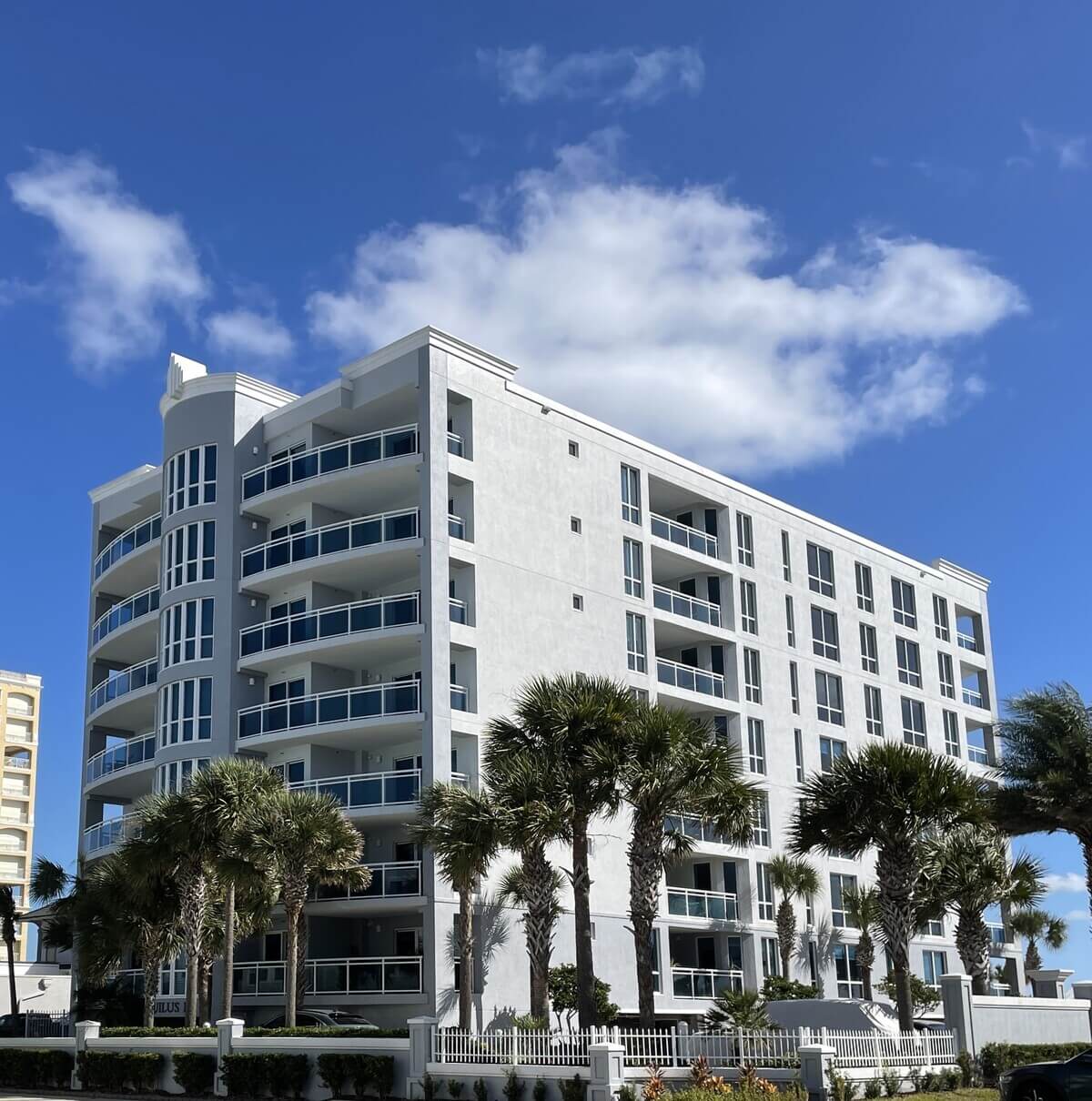 A condo high rise facing the sky